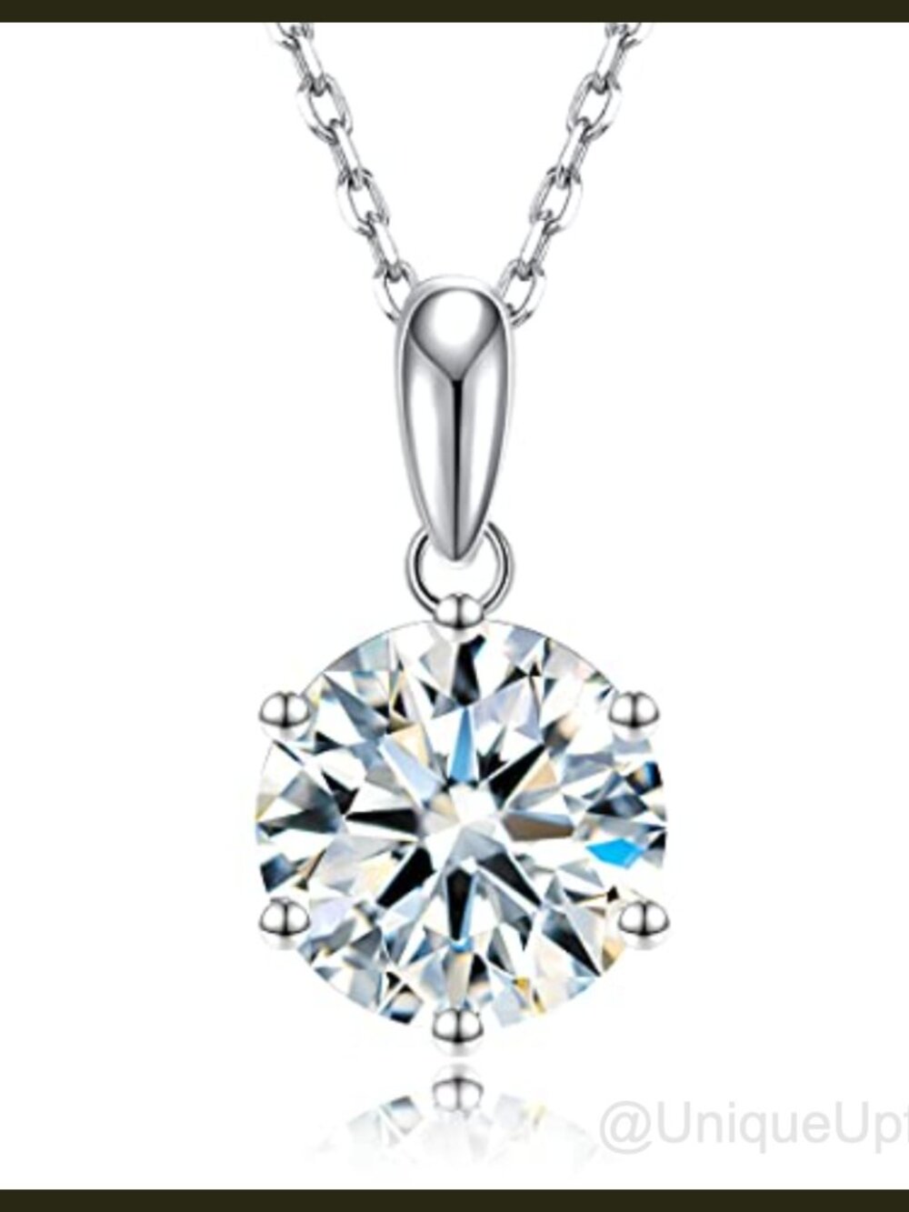 Moissanite Pendant Necklace White Gold Plated S925 Sterling Silver 1CT